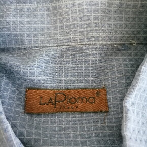LA Ploma Italy Mens Blue Long Sleeve Regular Fit Check Button Up Shirt Size L - Picture 5 of 5